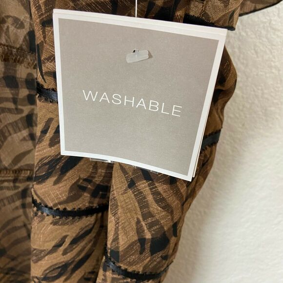 Sag Harbor Top Sheer Brown Black Corset Flutter Sleeve Plunge Neck Size 18 - Picture 7 of 15